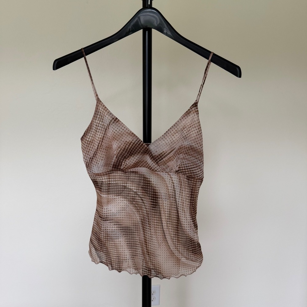Y2K Abstract Swirl Sheer Camisole V-Neck Indie Sleeze Lettuce Edge Fairy Top - Picture 2 of 6